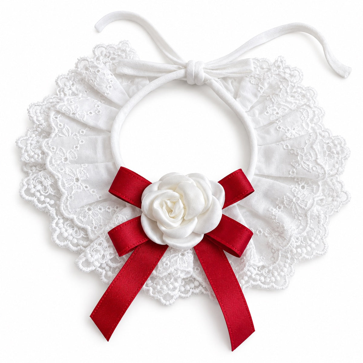 Camellia Lace Photo Collar - Red Ribbon