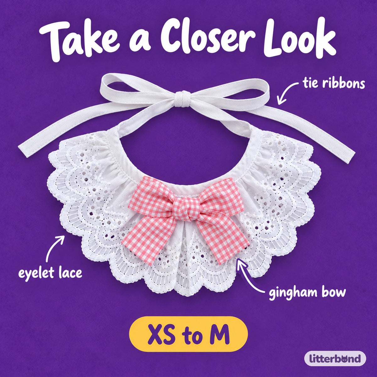 Gingham Bow Lace Collar - close-up details