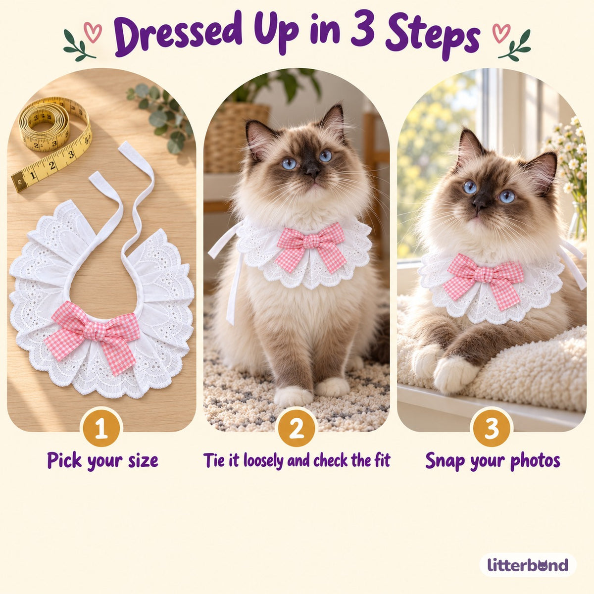 Gingham Bow Lace Collar - how to put it on