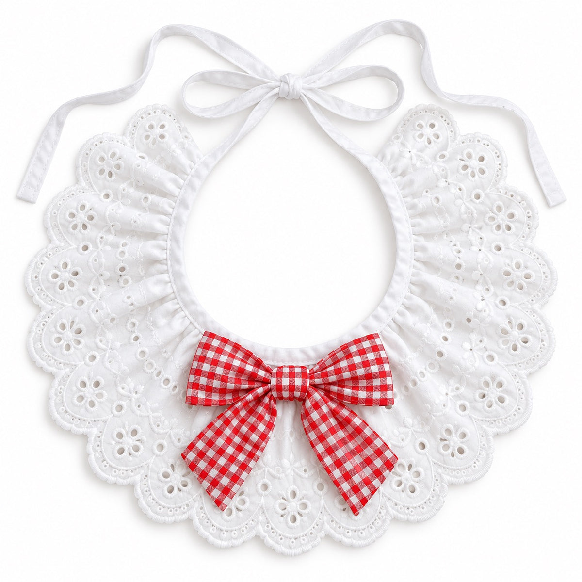 Gingham Bow Lace Collar - Red Gingham