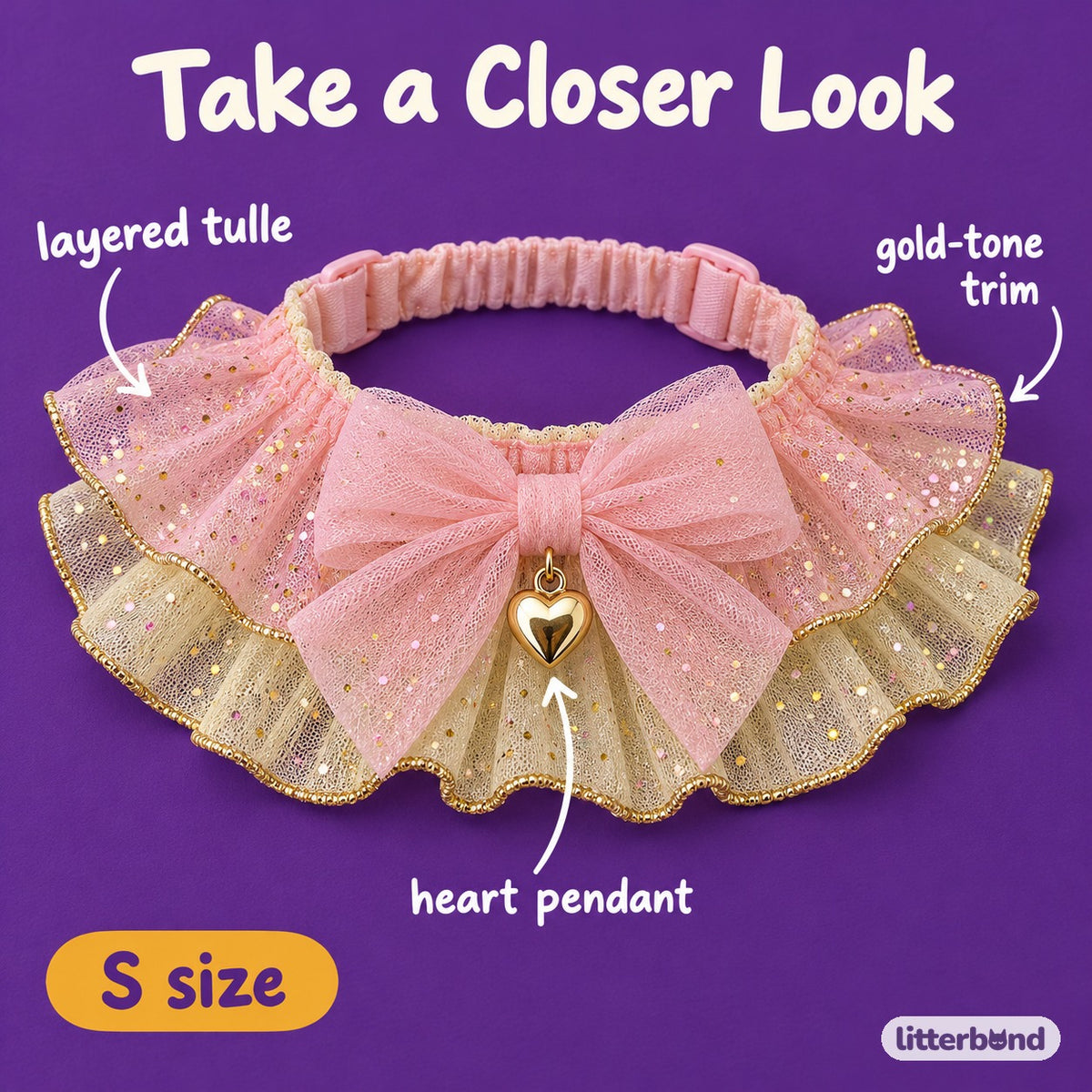 Sequin Tulle Bow Collar - close-up details