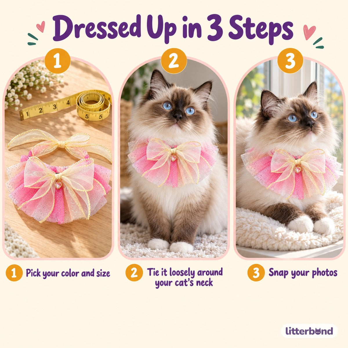 Sequin Tulle Bow Collar - how to put it on