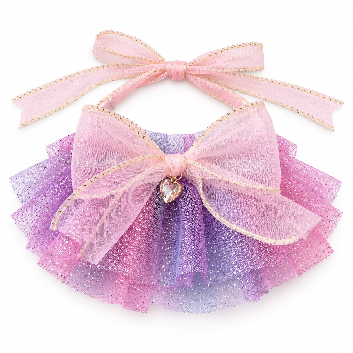 Sequin Tulle Bow Collar - Pink Purple