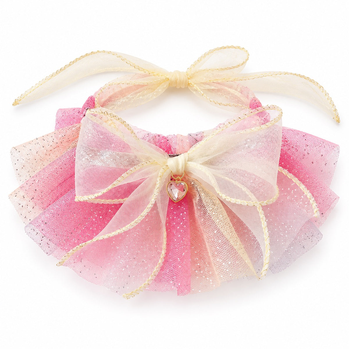 Sequin Tulle Bow Collar - Pink Yellow