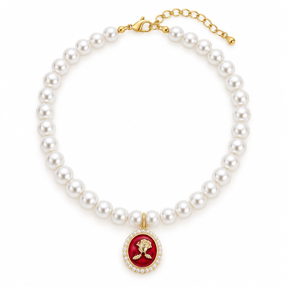 French Rose Cameo Necklace for Photos - Red Rose