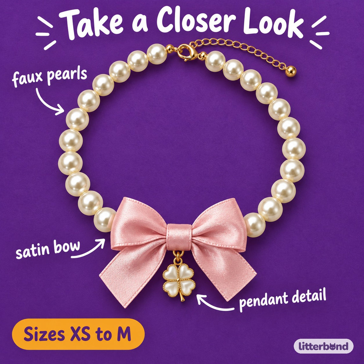 Pearl Bow Pendant Necklace - close-up details