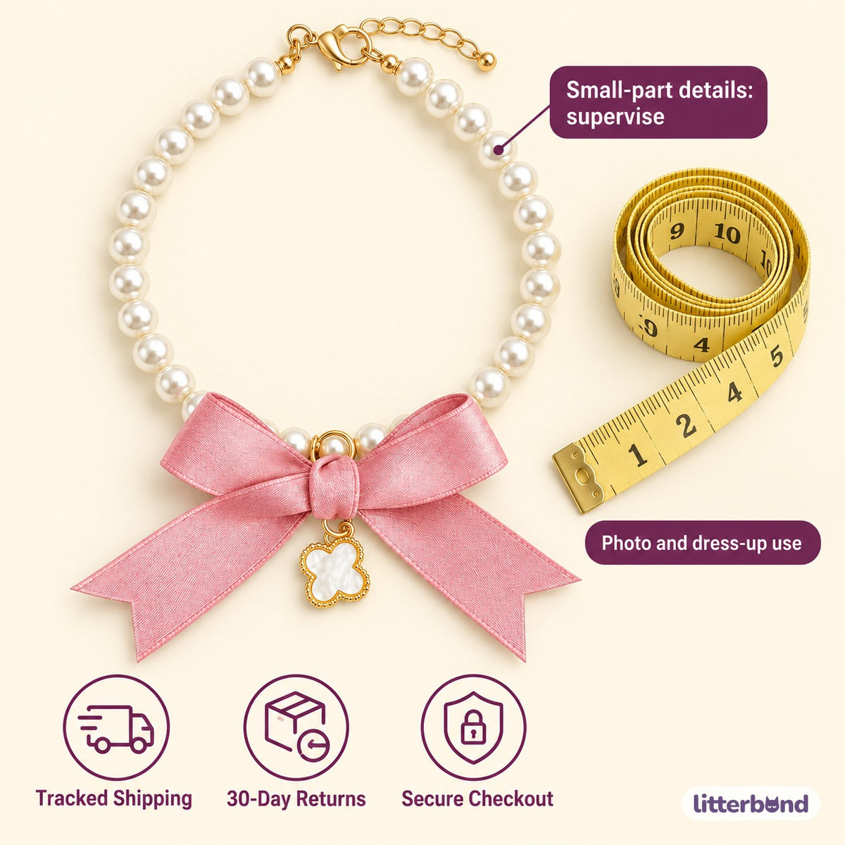 Pearl Bow Pendant Necklace - size and details