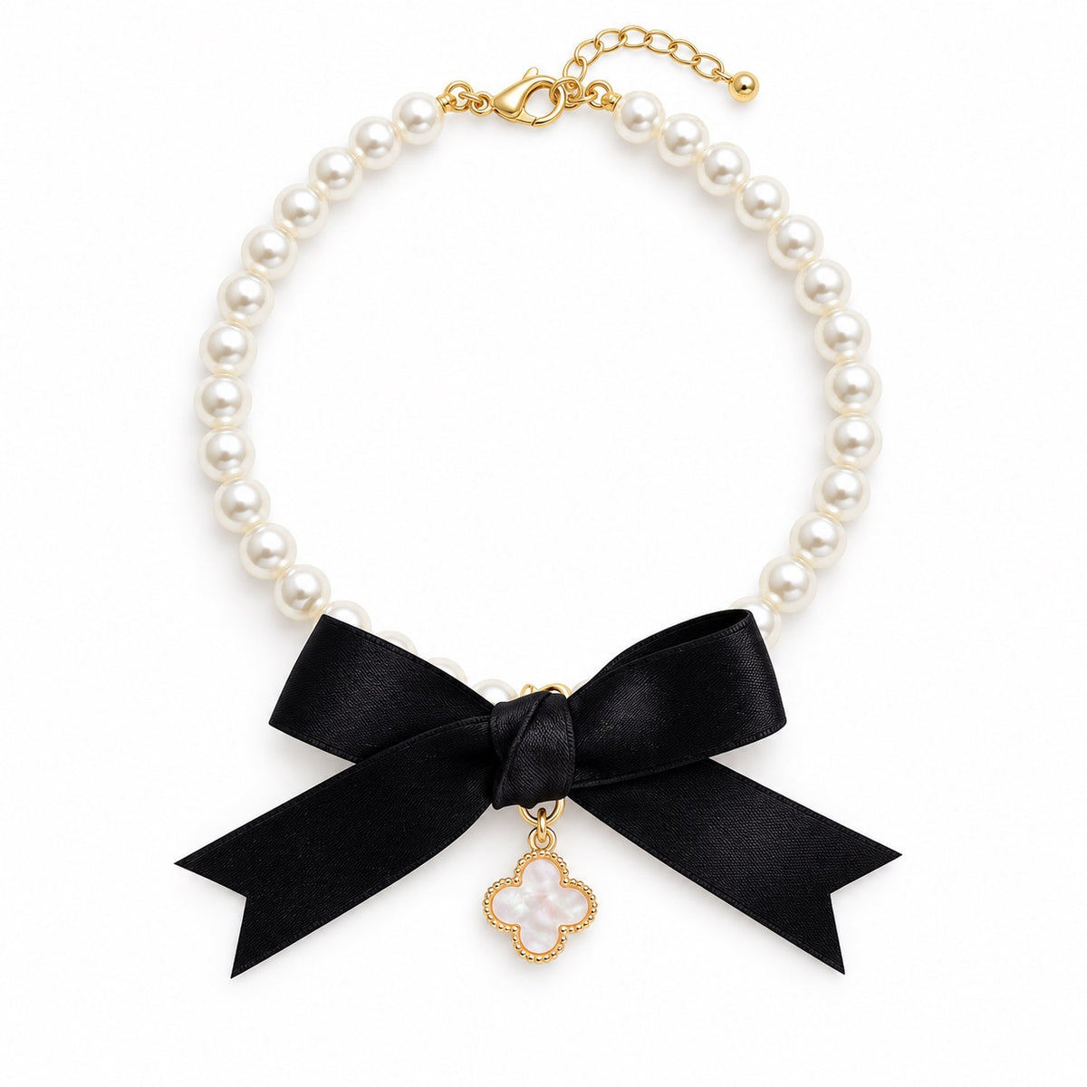 Pearl Bow Pendant Necklace - Black Bow
