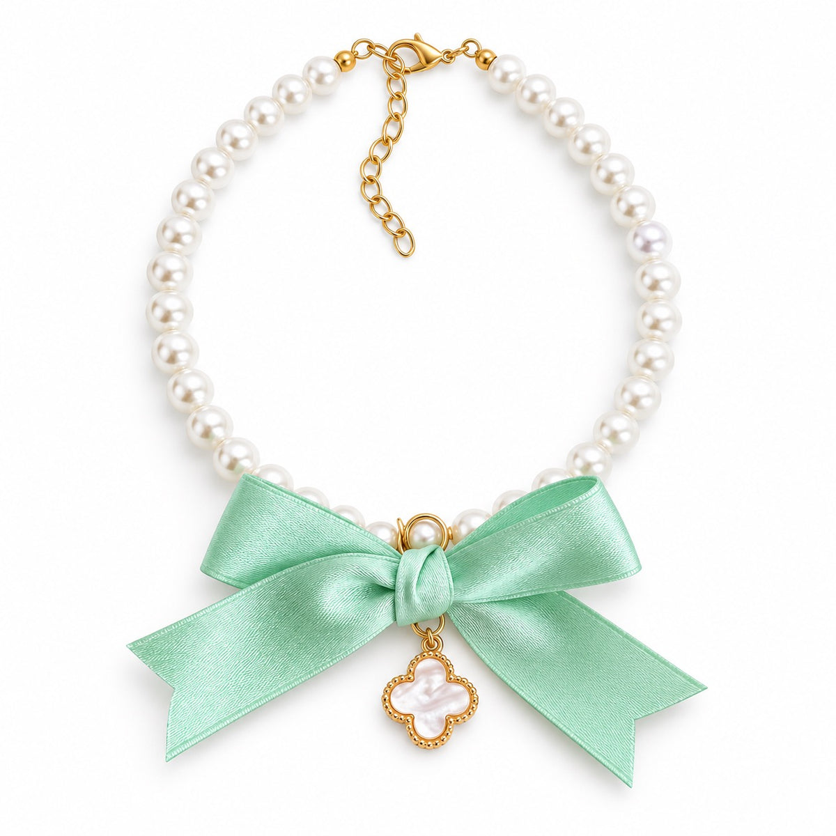 Pearl Bow Pendant Necklace - Mint Bow