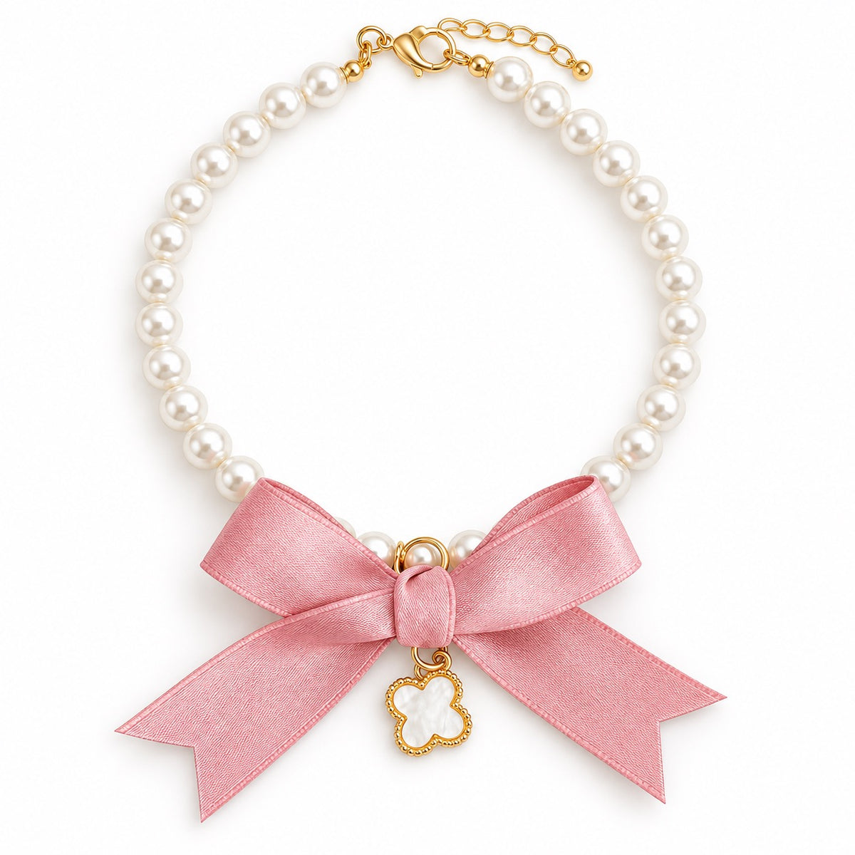 Pearl Bow Pendant Necklace - Pink Bow