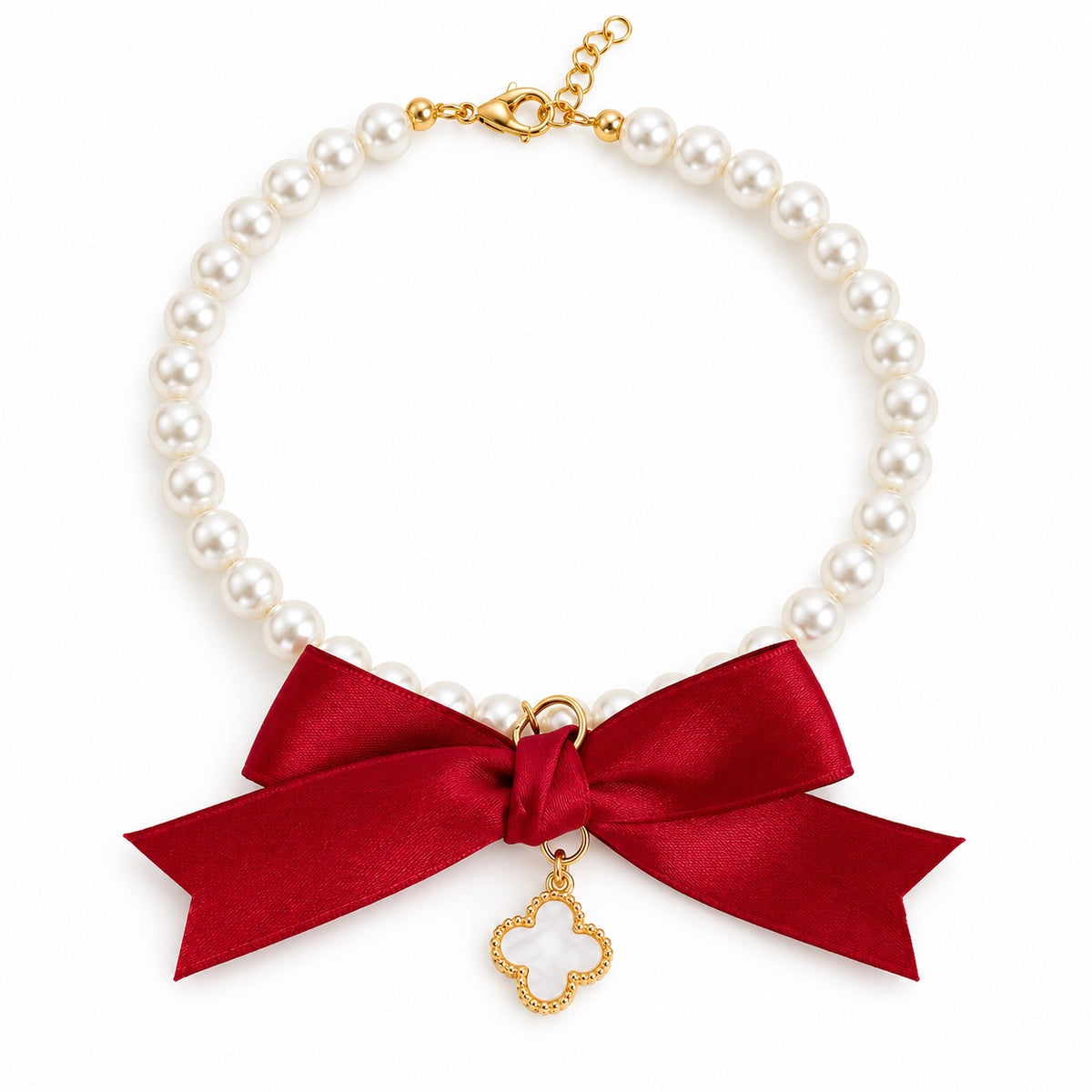 Pearl Bow Pendant Necklace - Wine Bow