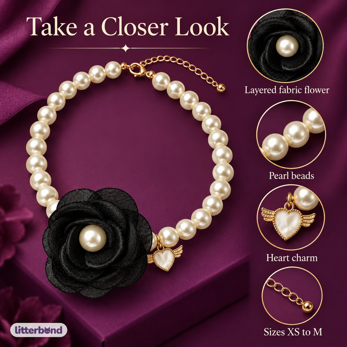 Layered Flower Pearl Necklace for Photos - close-up details