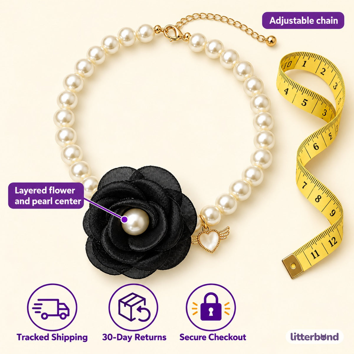 Layered Flower Pearl Necklace for Photos - size and details