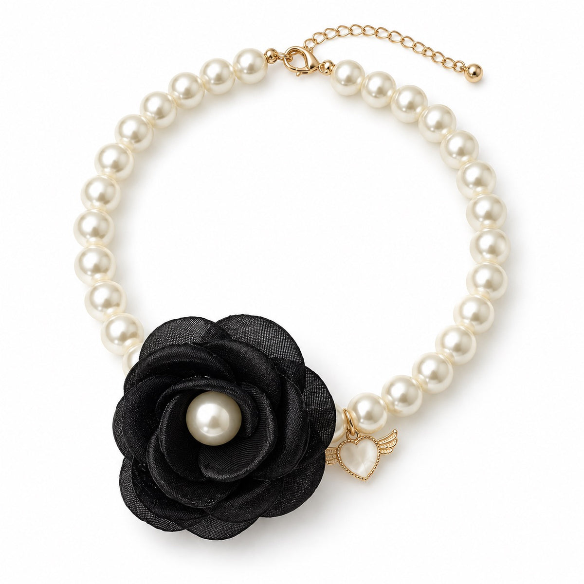 Layered Flower Pearl Necklace for Photos - Black Flower