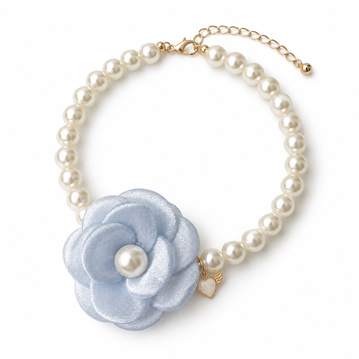 Layered Flower Pearl Necklace for Photos - Blue Flower
