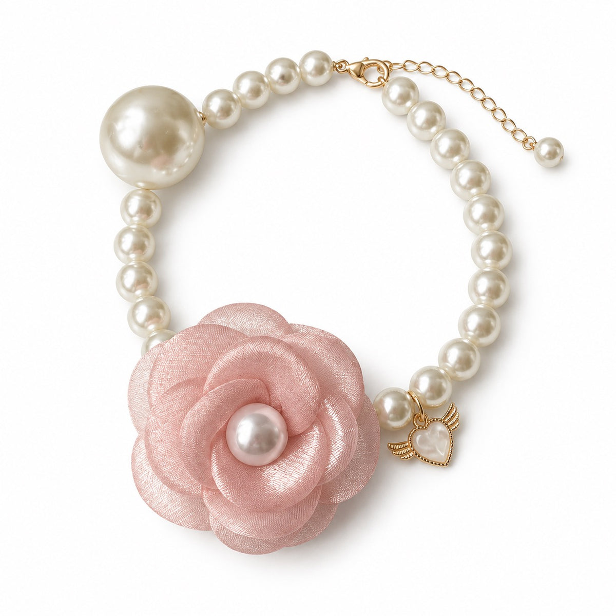 Layered Flower Pearl Necklace for Photos - Pink Flower