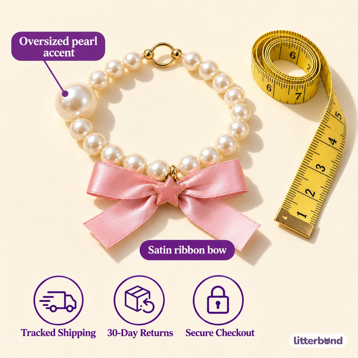 Pearl Bow Necklace for Photos - size and details