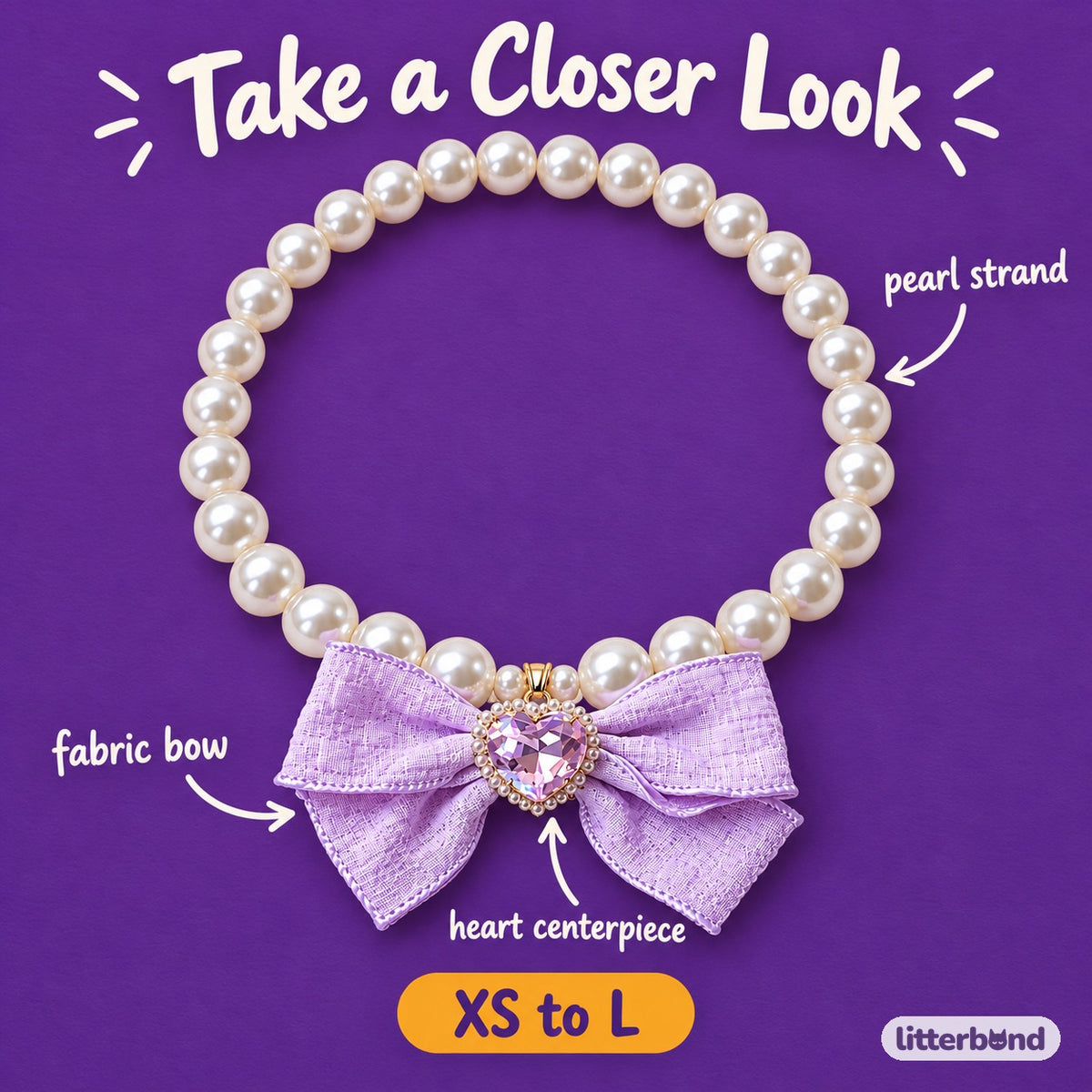Pastel Bow Pearl Necklace - close-up details