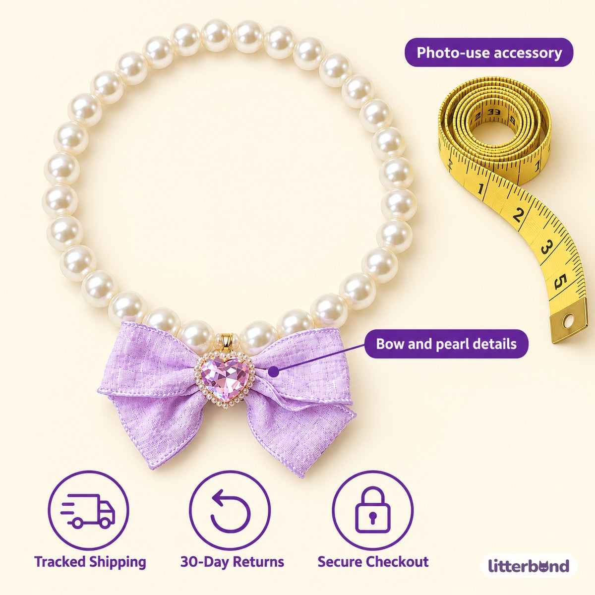 Pastel Bow Pearl Necklace - size and details