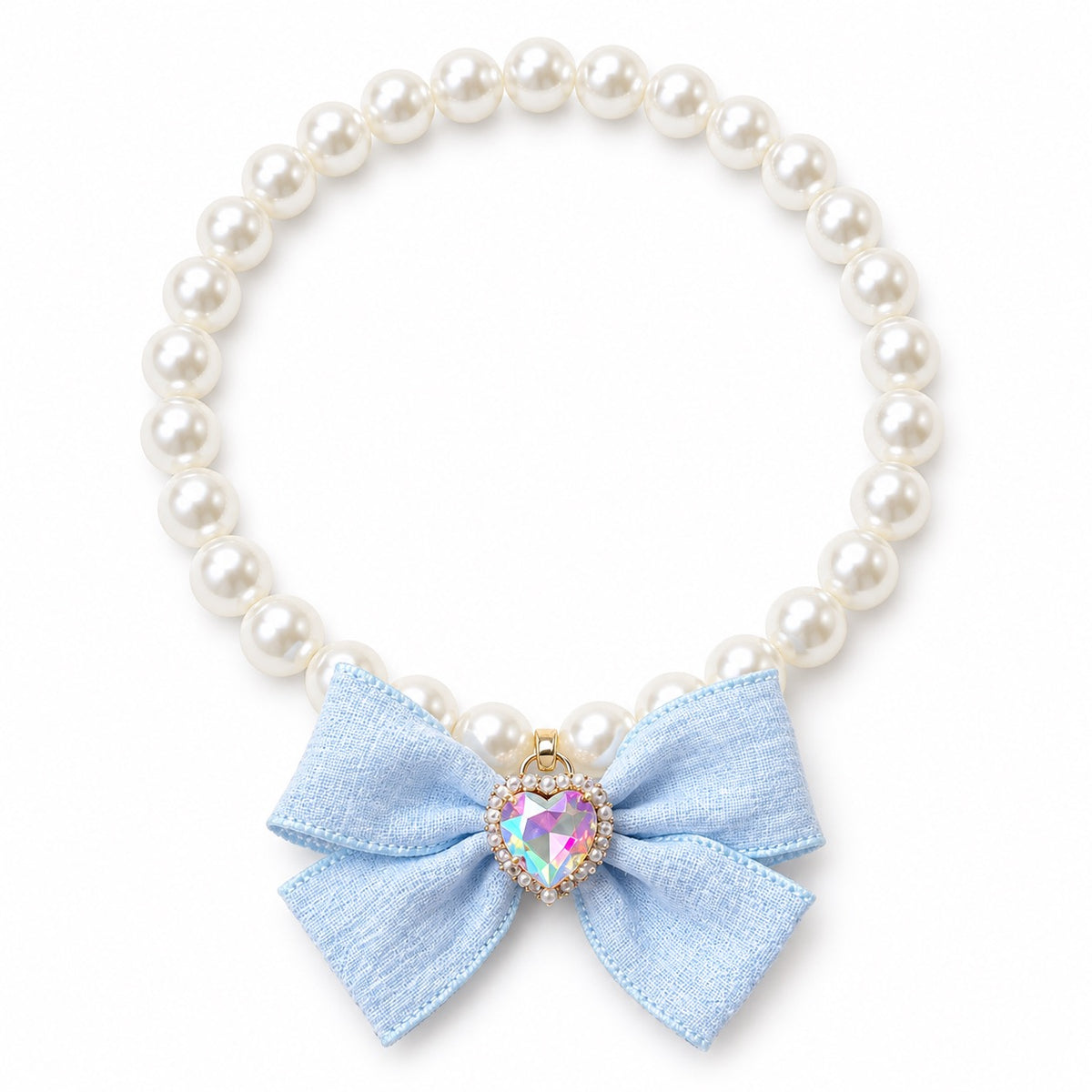 Pastel Bow Pearl Necklace - Sky Blue Bow