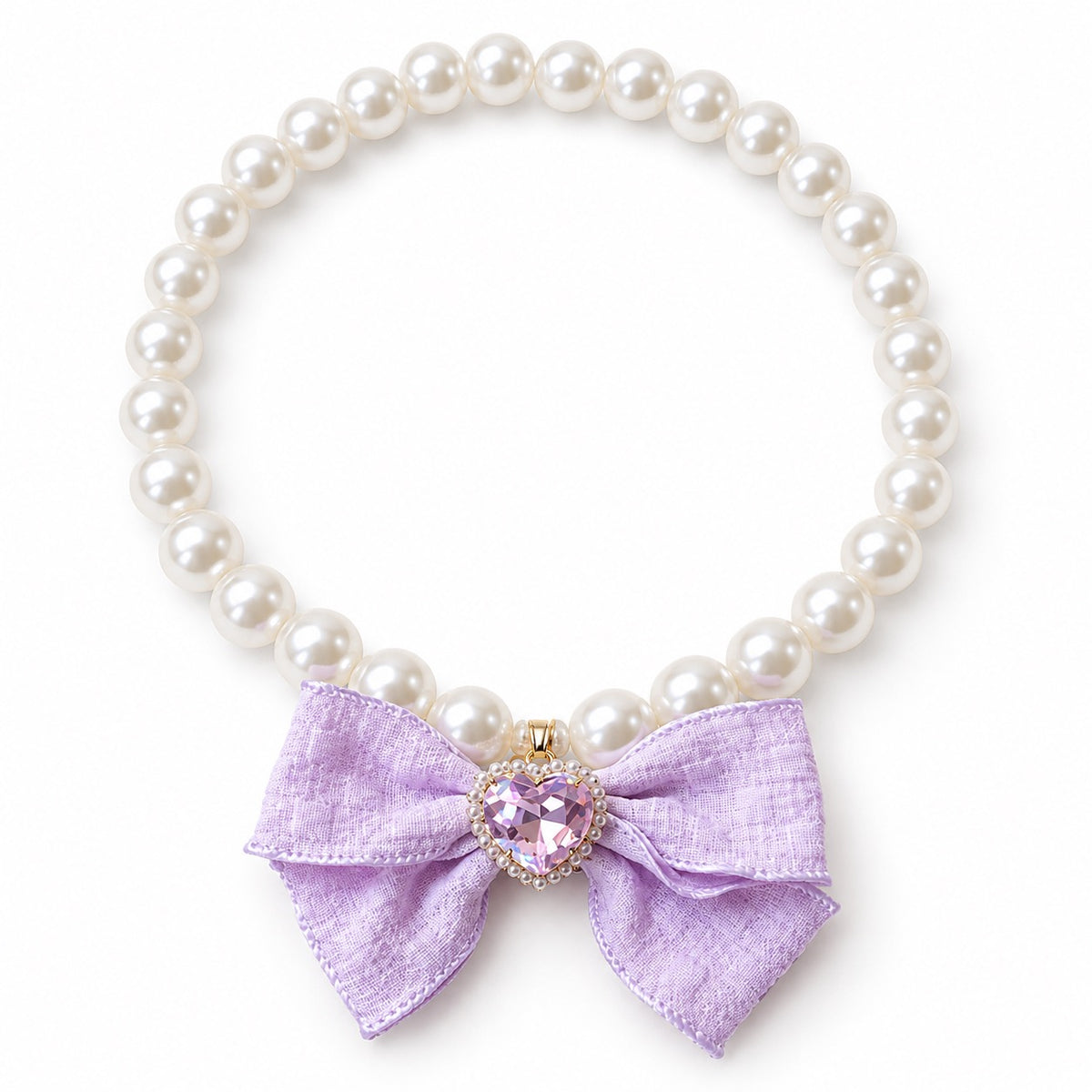 Pastel Bow Pearl Necklace - Lavender Bow