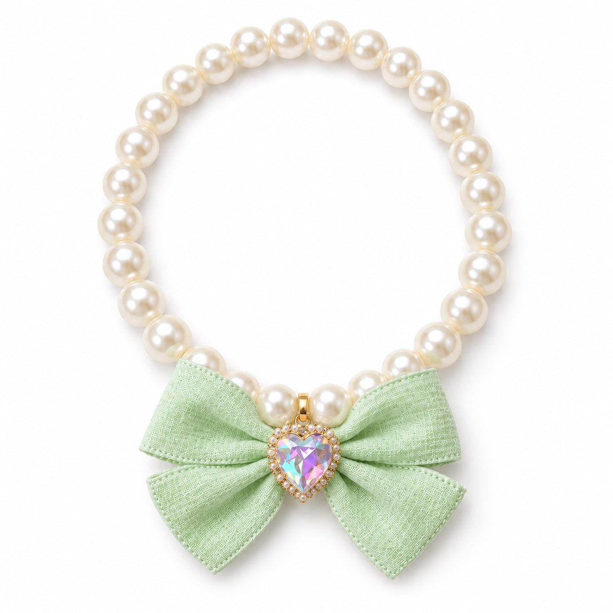 Pastel Bow Pearl Necklace - Mint Green Bow