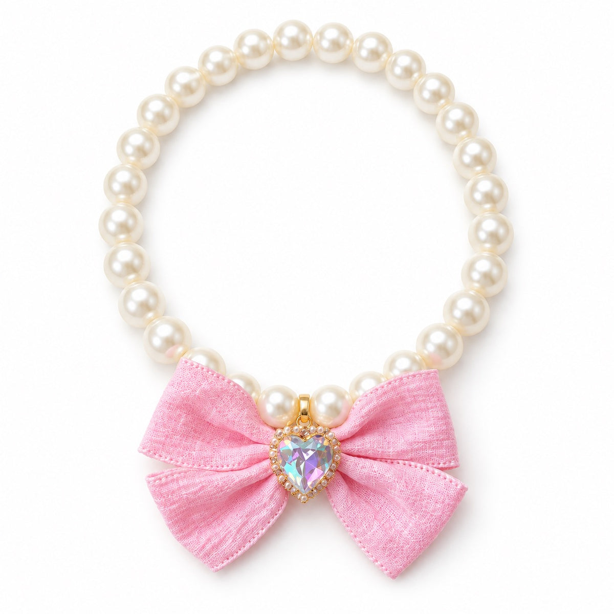 Pastel Bow Pearl Necklace - Pink Bow