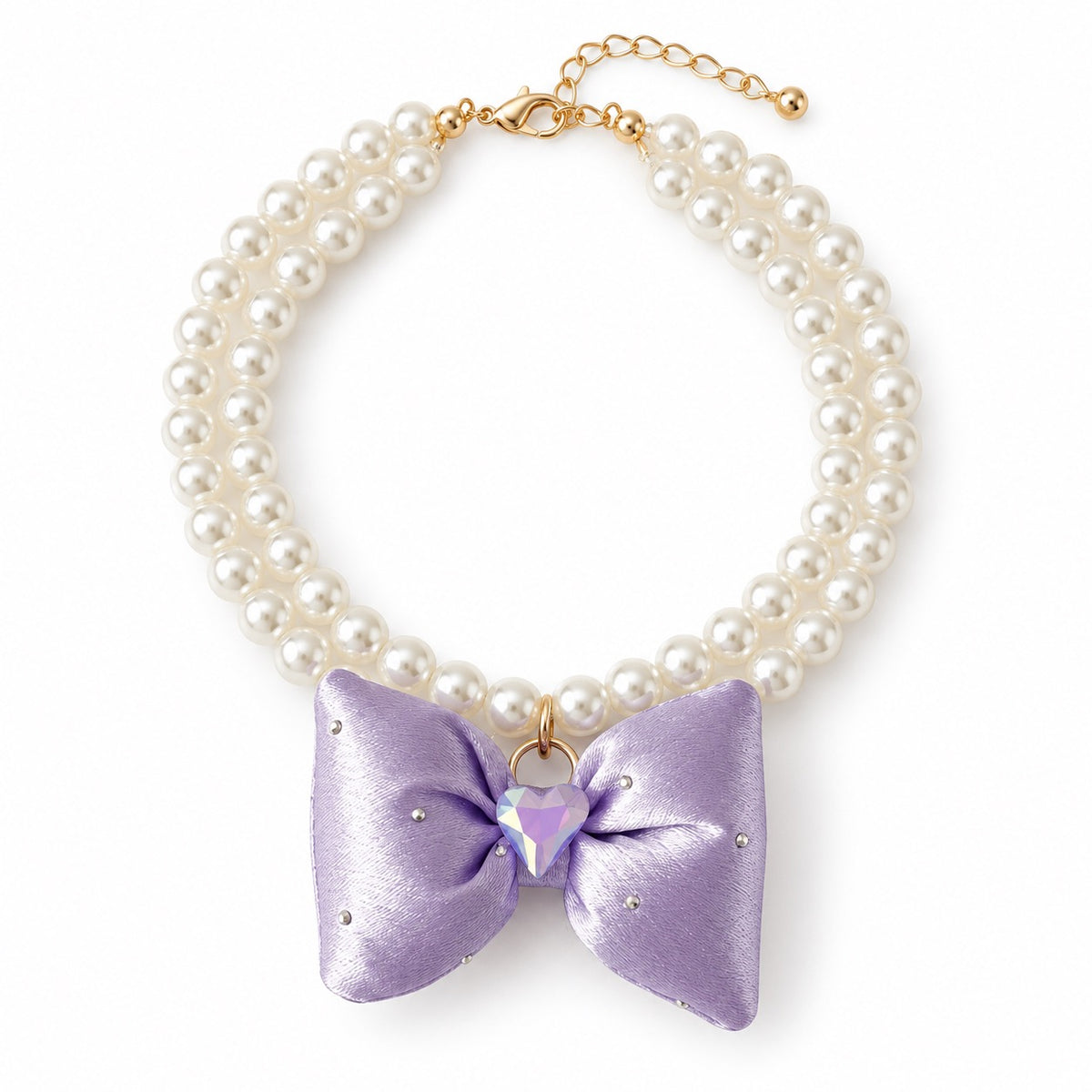 Double-Pearl Bow Necklace for Photos - Lavender