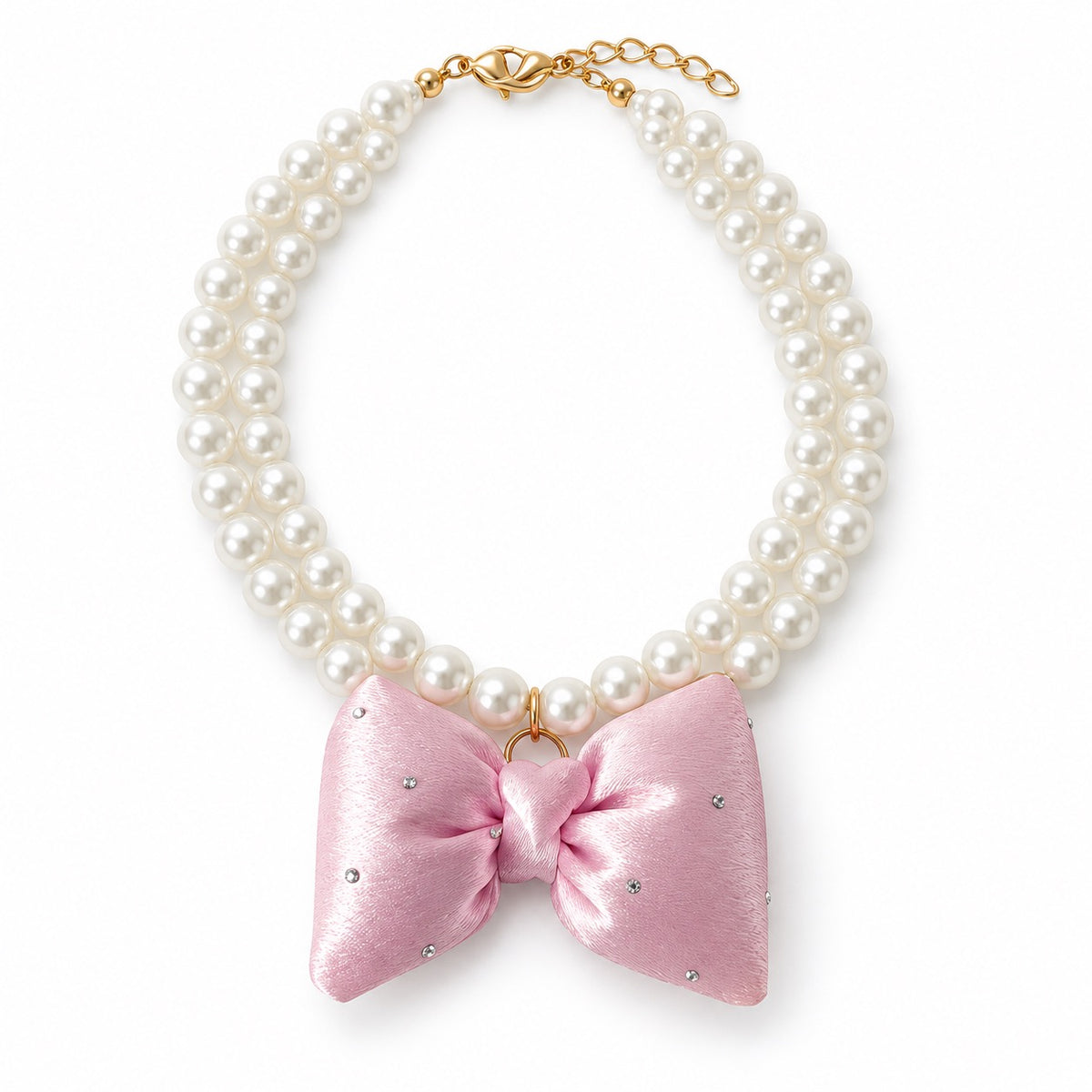 Double-Pearl Bow Necklace for Photos - Soft Pink