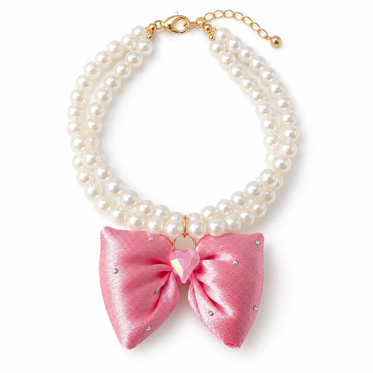 Double-Pearl Bow Necklace for Photos - Rose Pink