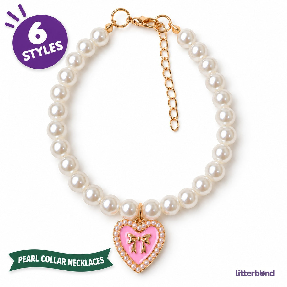 Rhinestone Heart Pearl Necklace