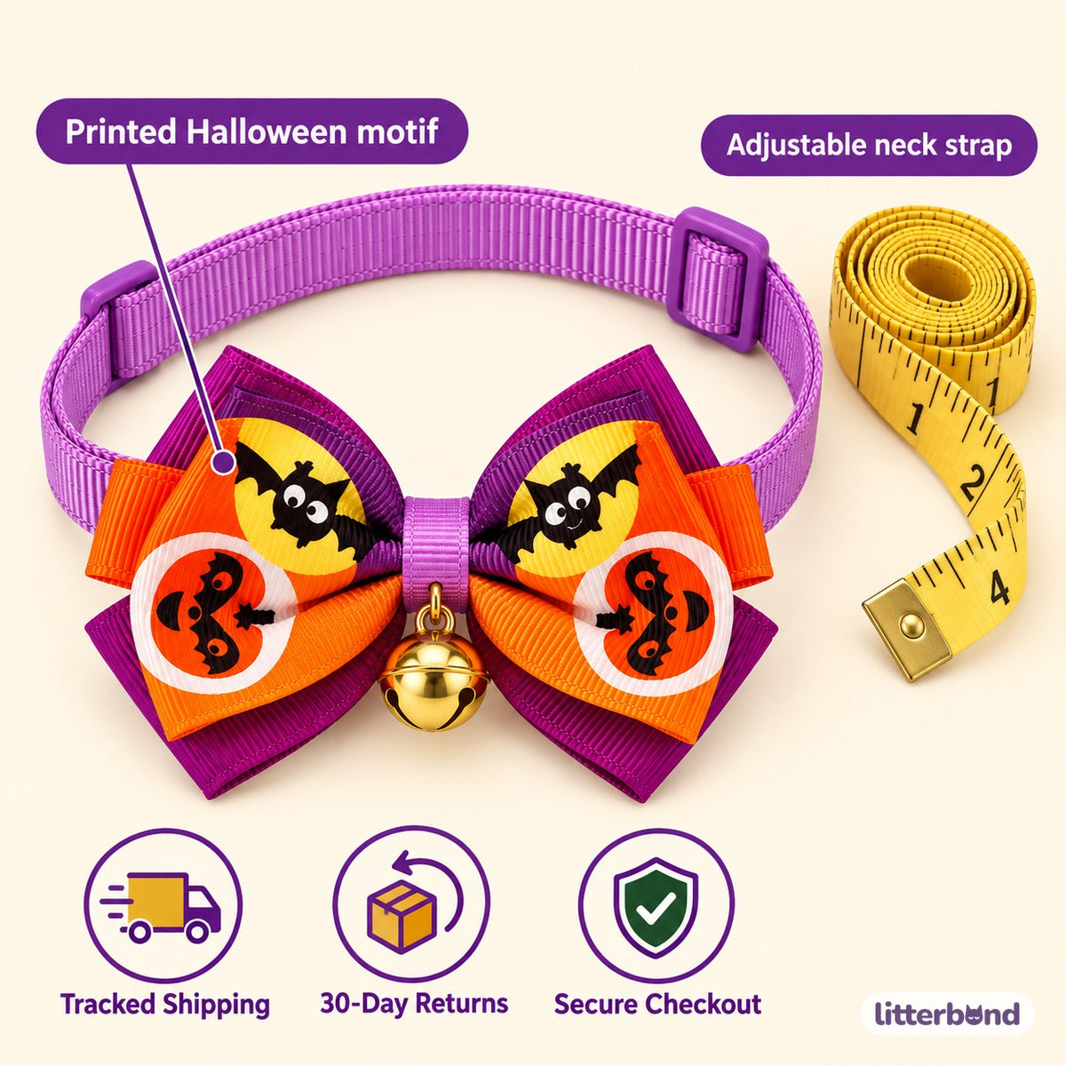 Halloween Bow Tie & Necktie Collars - size and details
