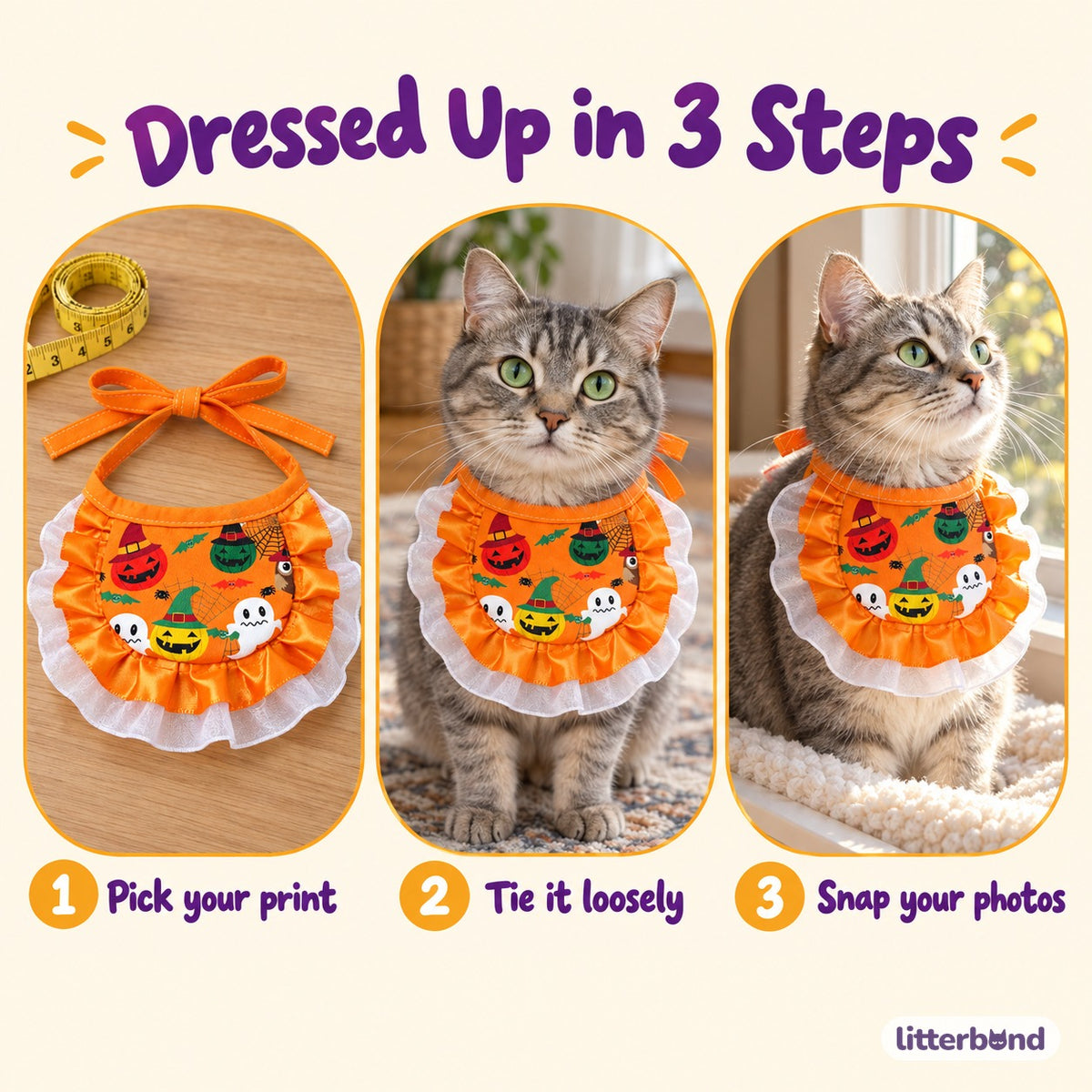 Spooky Print Ruffle Bib - how to put it on