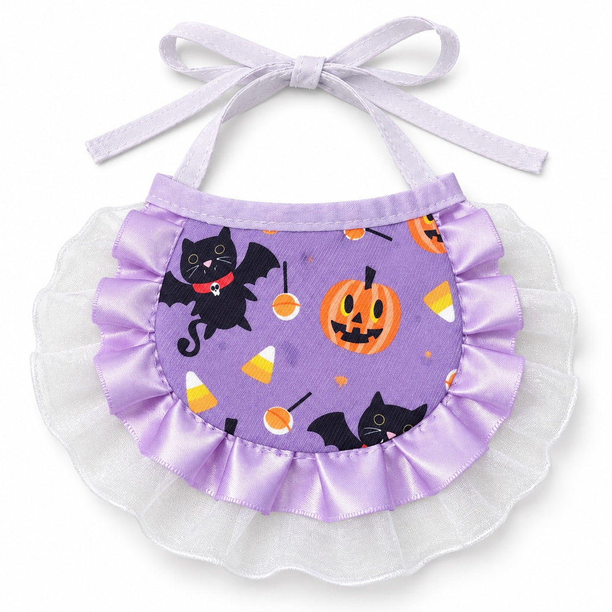 Spooky Print Ruffle Bib - Purple Bat Pumpkin