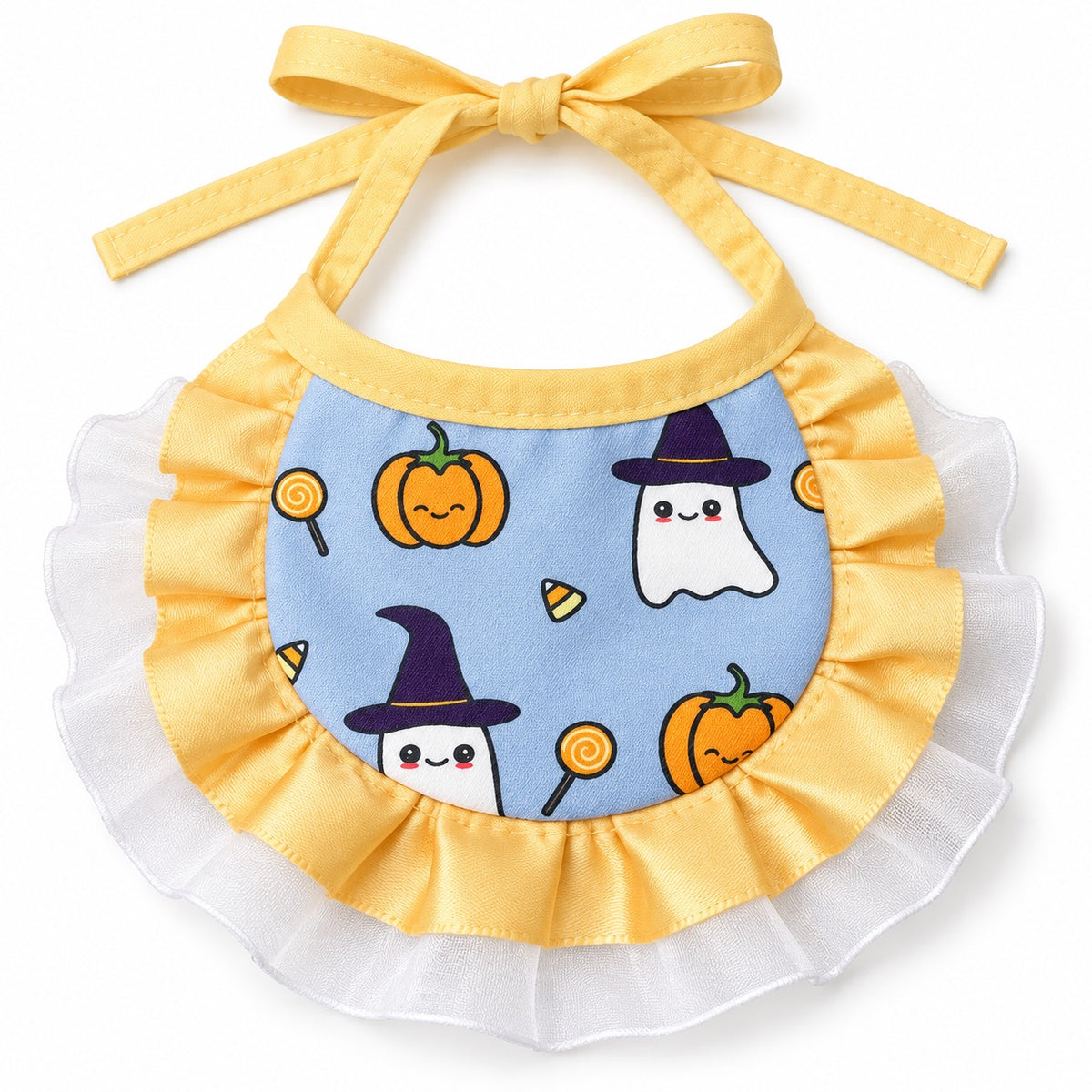 Spooky Print Ruffle Bib - Blue Witch Motif