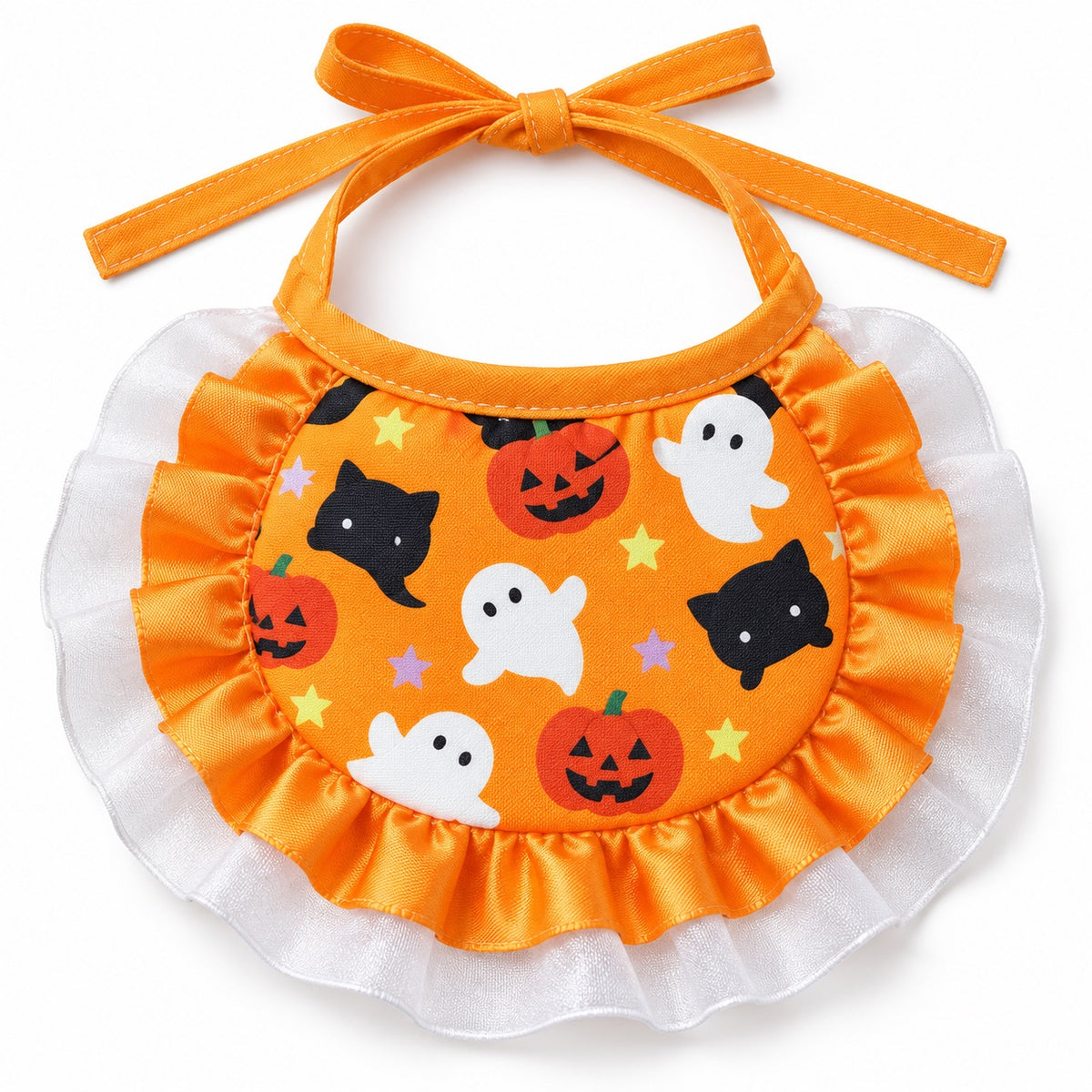 Spooky Print Ruffle Bib - Orange Star Spooky