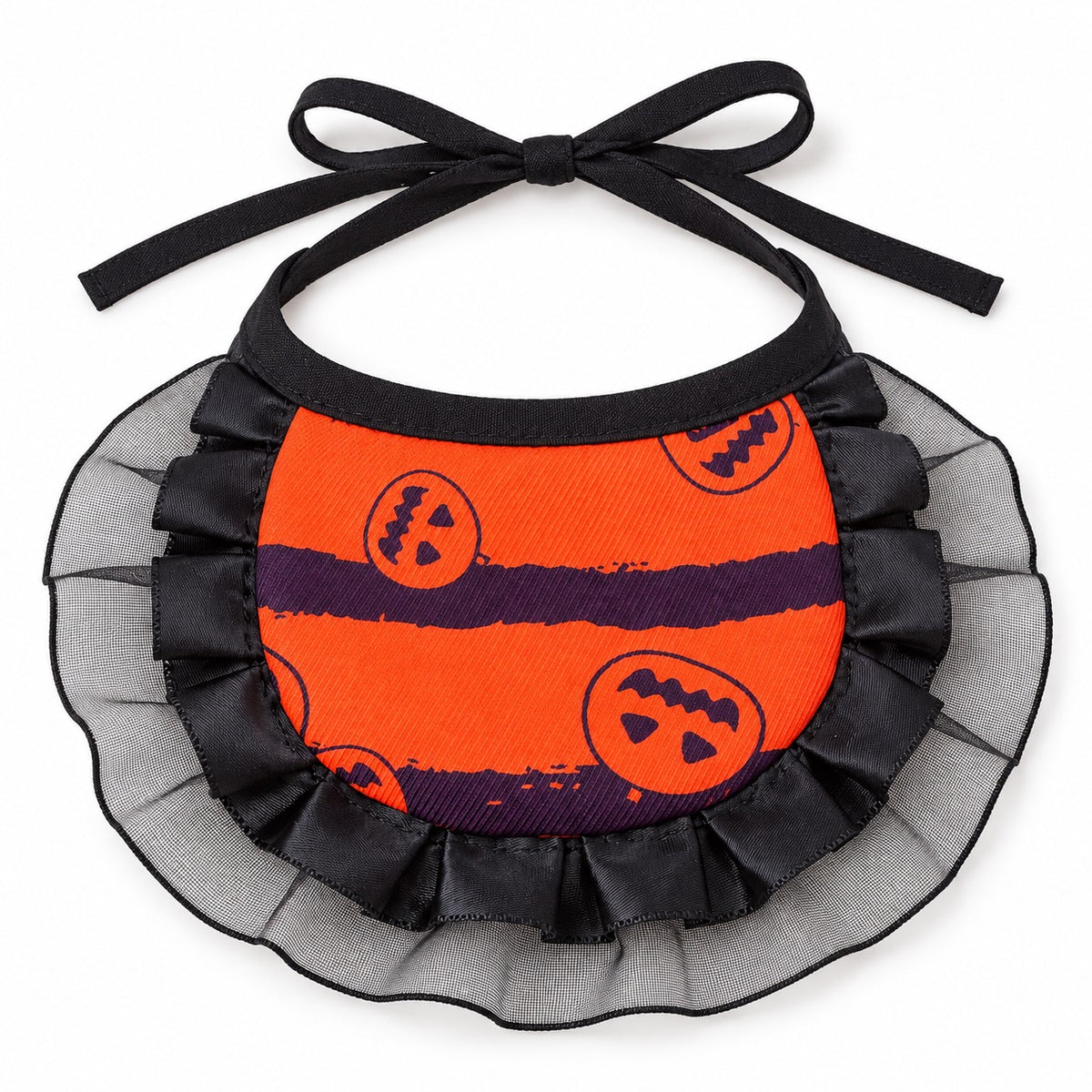 Spooky Print Ruffle Bib - Orange Black Stripe