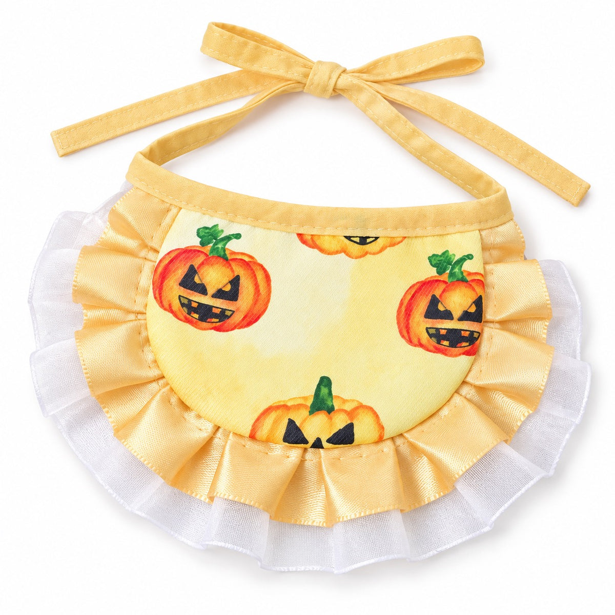 Spooky Print Ruffle Bib - Pale Yellow Pumpkin