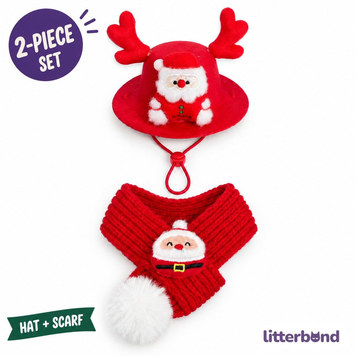 Felt Christmas Hat & Knit Scarf Set