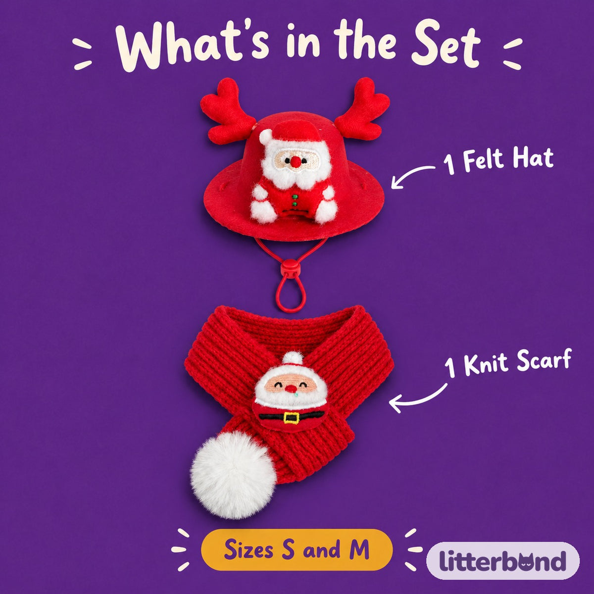 Felt Christmas Hat & Knit Scarf Set closer look