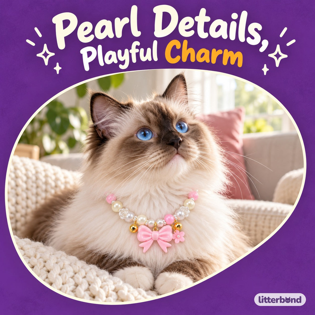Pearl Flower Necklace for Photos on a cat