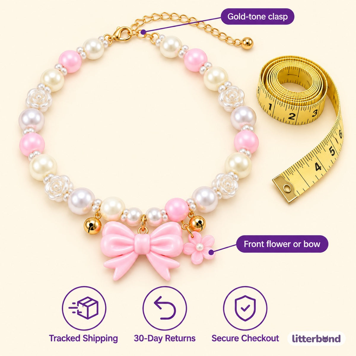 Pearl Flower Necklace for Photos - size and details
