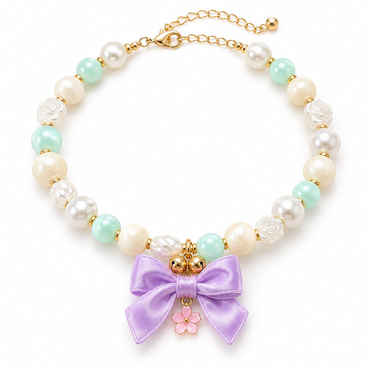 Pearl Flower Necklace for Photos - Lilac Bow Bells