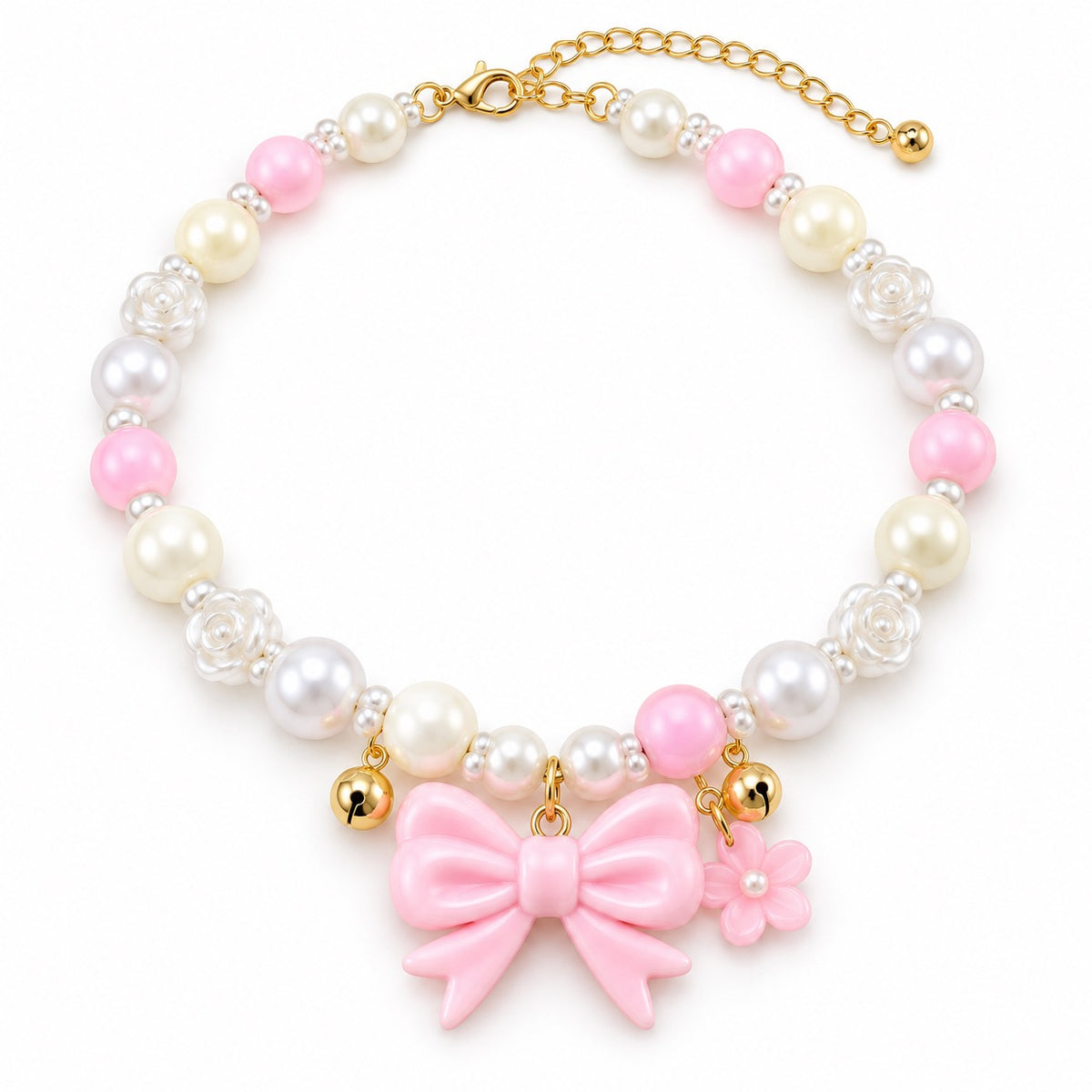 Pearl Flower Necklace for Photos - Pink Bow Bells