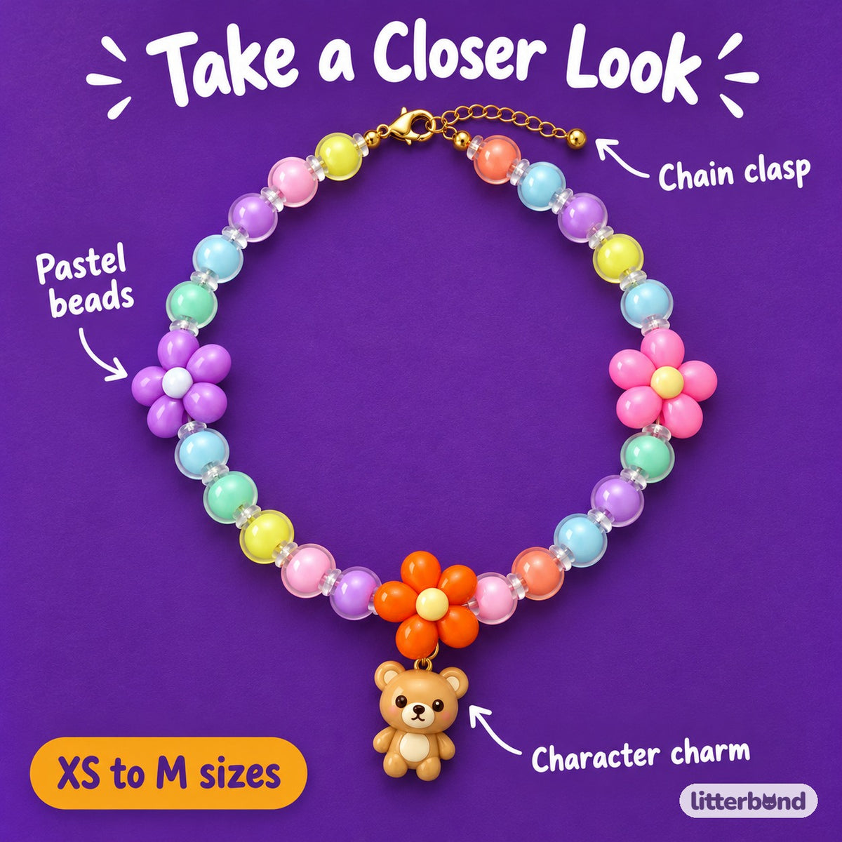 Pastel Beaded Charm Necklace - close-up details