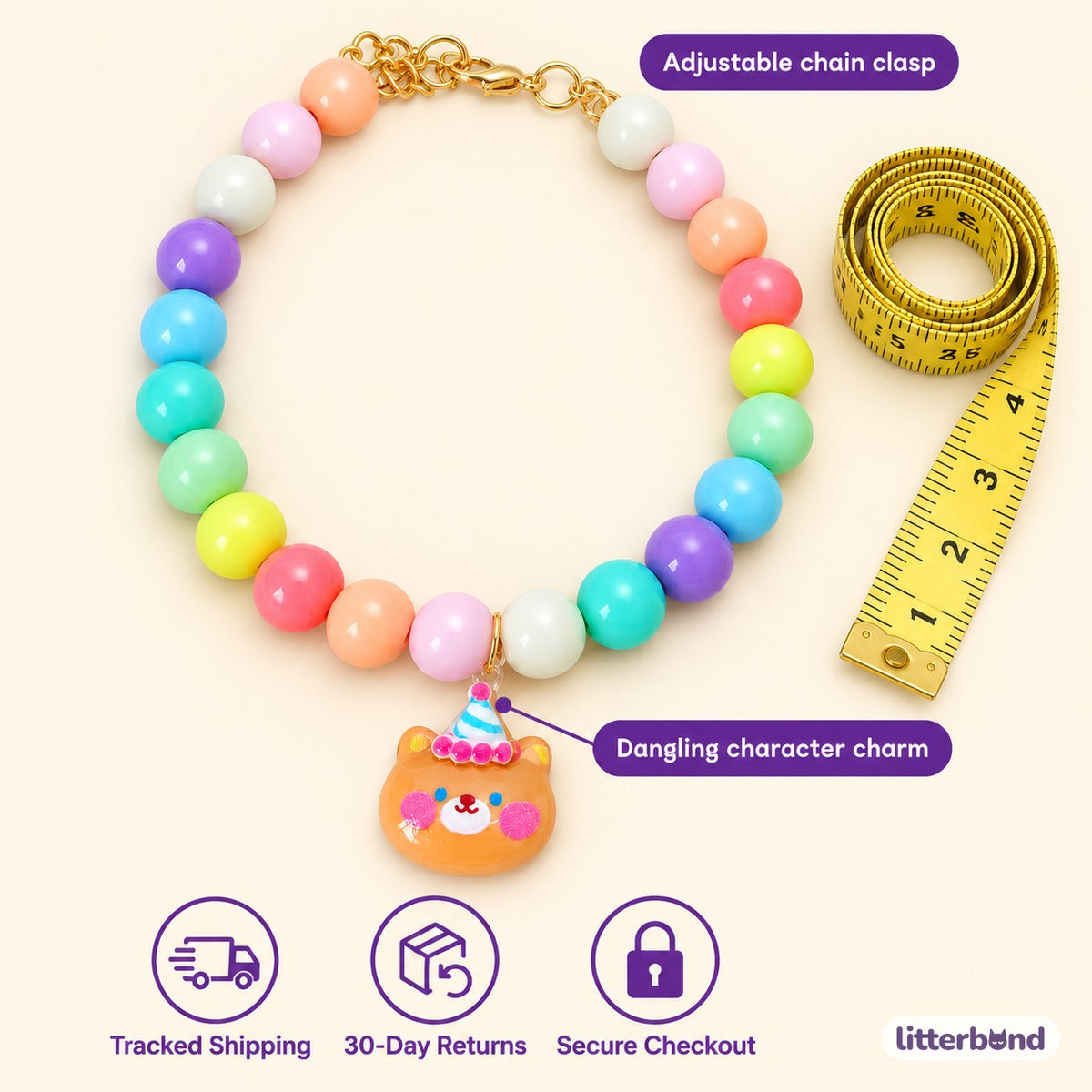 Pastel Beaded Charm Necklace - size and details