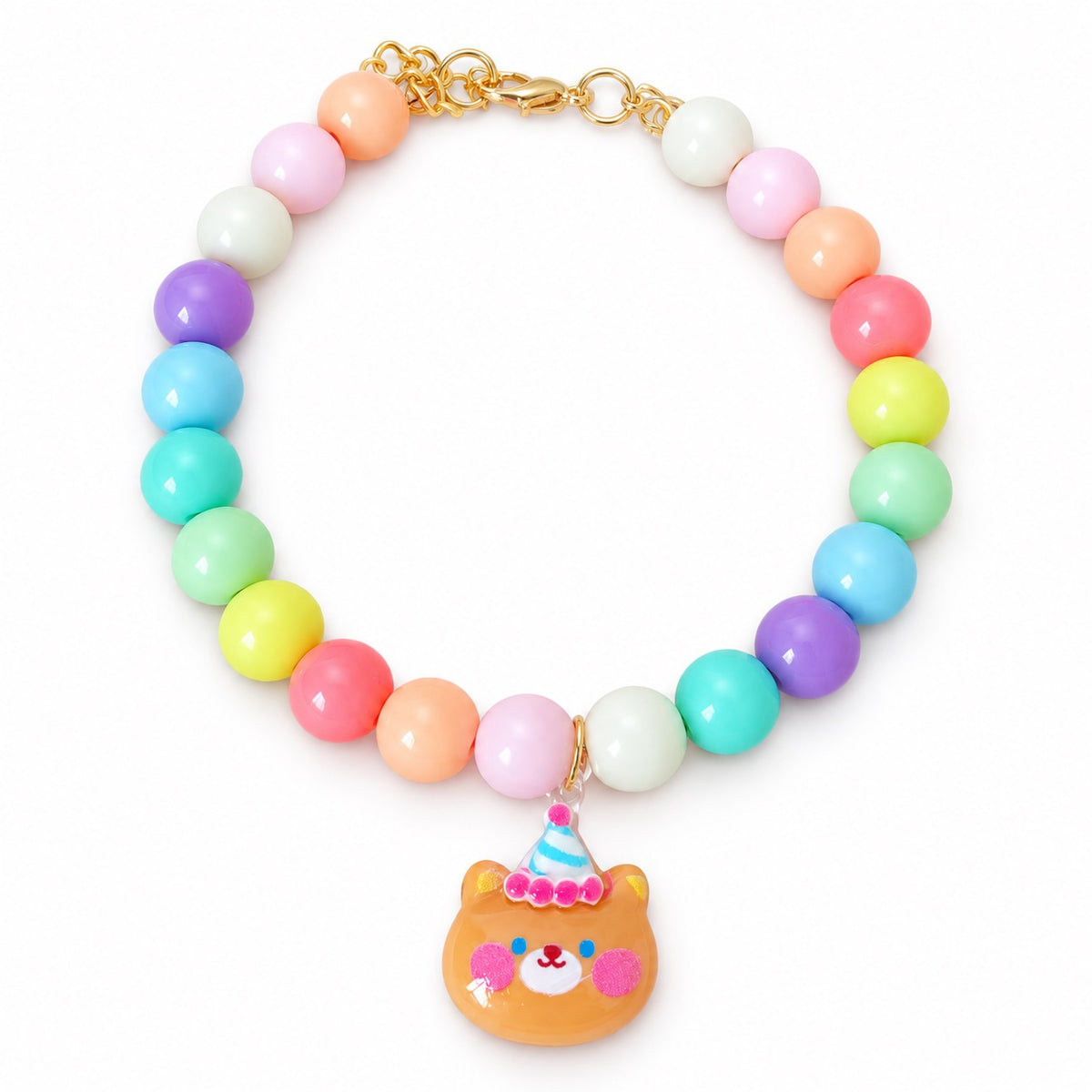 Pastel Beaded Charm Necklace - Bear Charm