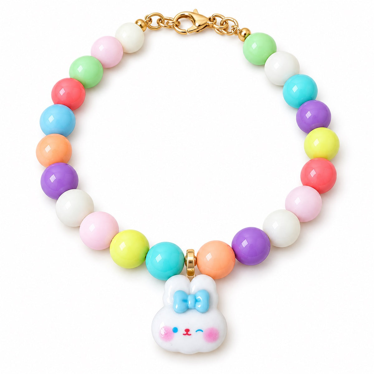 Pastel Beaded Charm Necklace - Bunny Charm
