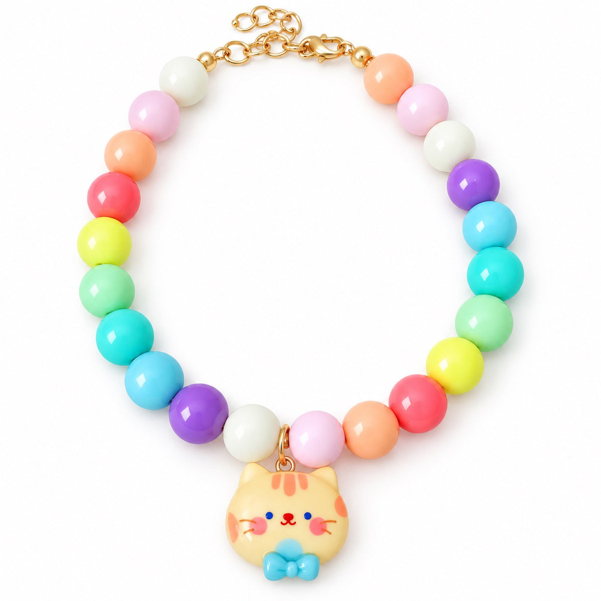 Pastel Beaded Charm Necklace - Cat Charm