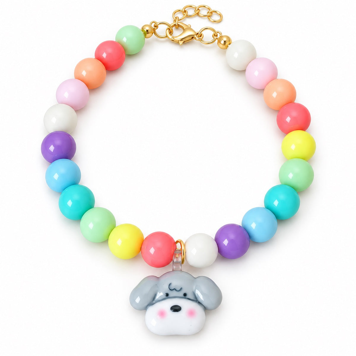 Pastel Beaded Charm Necklace - Gray Puppy Charm